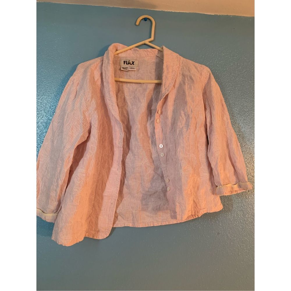 Flax Linen Seersucker Floral Button Down Shirt in Size Small